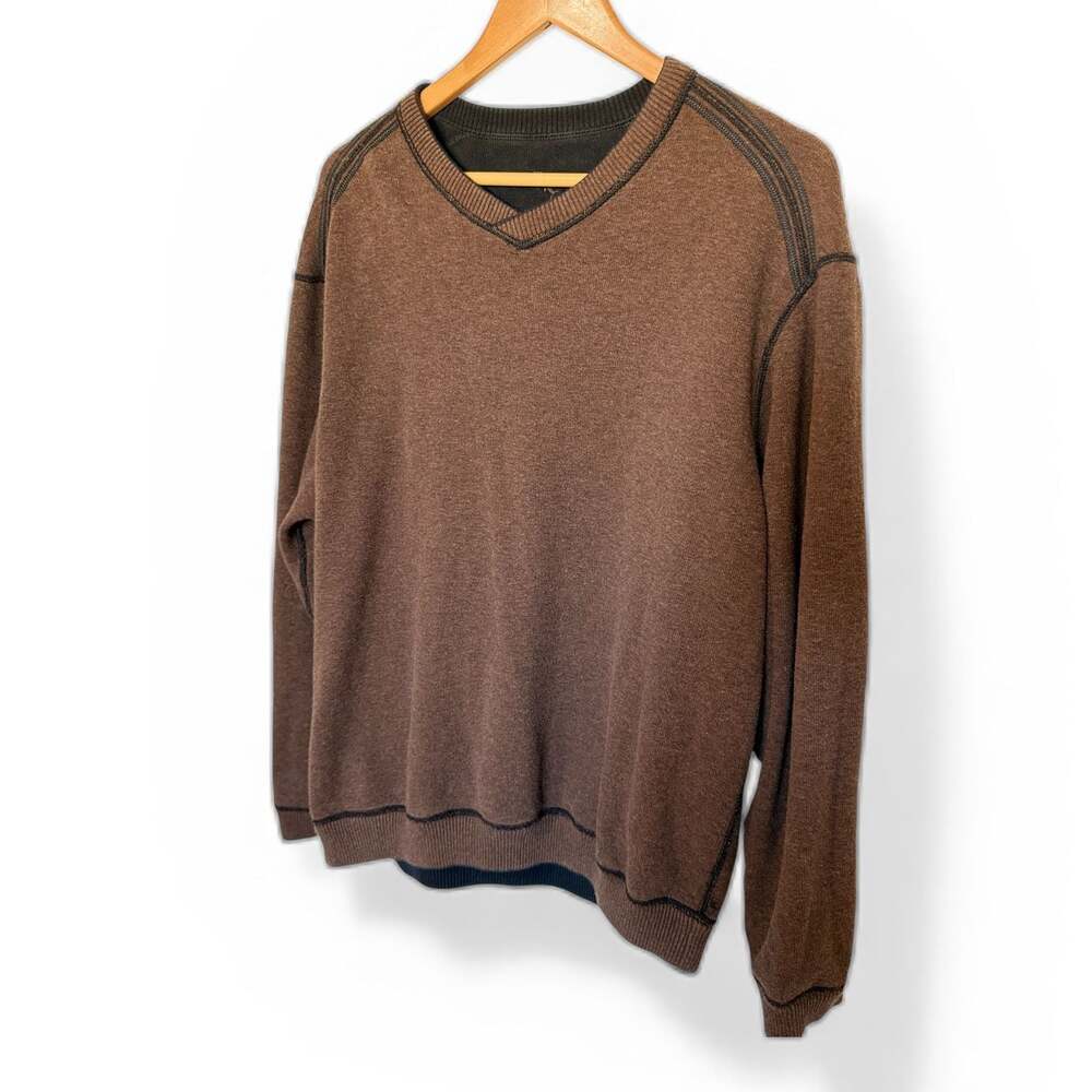 Tommy Bahama Men's Reversible V-Neck Pullover Sweater Brown and Black XL